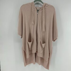 Barefoot Dreams Cozychic Ultra Lite Ribbed Zip Up Poncho Women's S/M Pink Jacket